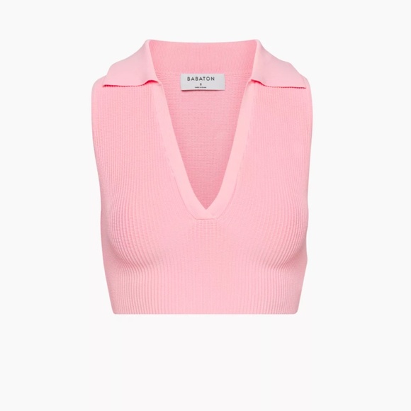 Aritzia Babaton Sculpt Knit Polo Top, Light Pink, Size Small - Picture 6 of 9